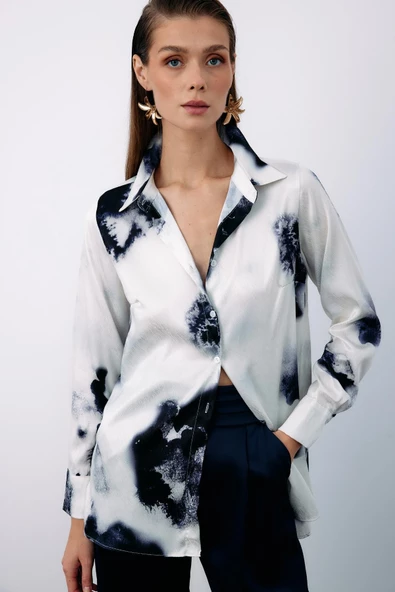 Desenli Geniş Klasik Gömlek - LACİVERT - Resim 2