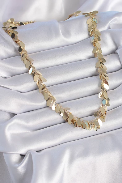 Pirinç Gold Renk Sallantı Yaprak Model Kadın Kolye - TJ-BKO9349 - Resim 2