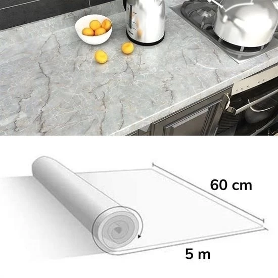 5mt X 60 Cm Mermer Desenli Masa Tezgah Mutfak Su Geçirmez Yapışkanlı Folyo Sticker - 4