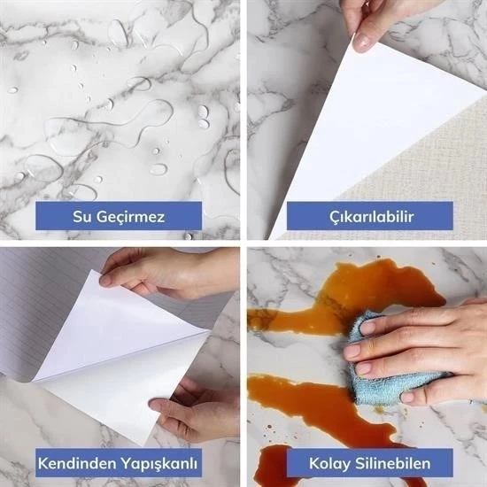 5mt X 60 Cm Mermer Desenli Masa Tezgah Mutfak Su Geçirmez Yapışkanlı Folyo Sticker - 3