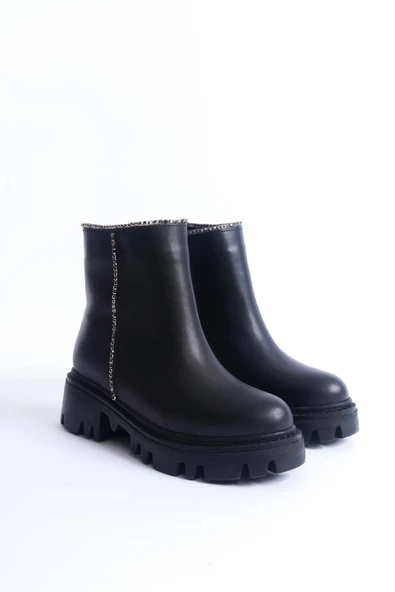 Kadın Kristal Taş İşlemeli Bot Kalın Taban Rahat Fermuarlı Günlük Kışlık Bot - Resim 4