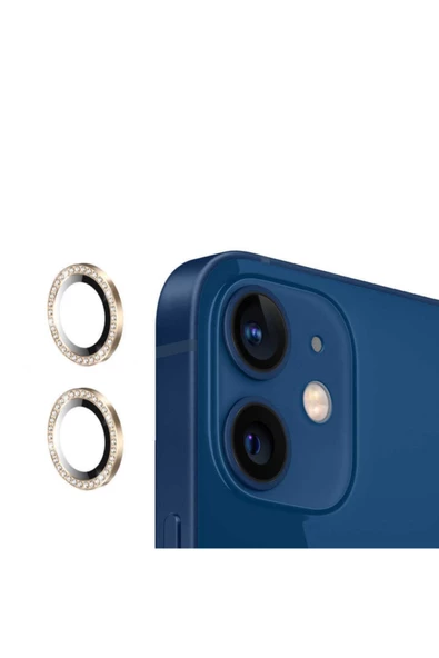 Ekoodukkan   Iphone 11 Uyumlu Taşlı Kamera Lens Koruyucu Gold