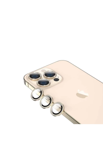 Ekoodukkan   Iphone 11 Pro Max Uyumlu Taşlı Kamera Lens Koruyucu Gold