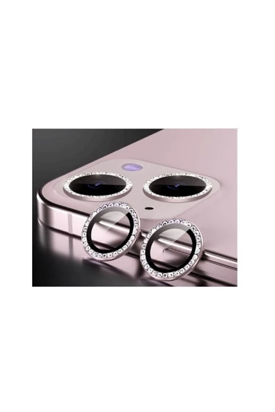 Ekoodukkan   Iphone 14 Pro / 14 Pro Max Uyumlu Kristal Taşlı Kamera Lens Koruyucu Pembe