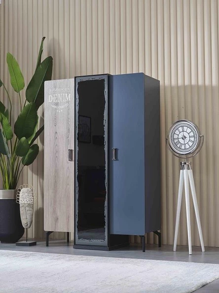 Takım DENİM Genç Oda 90412 Urlu Karyola Komodin Masa Koltuk Dolap El Yapım - 5