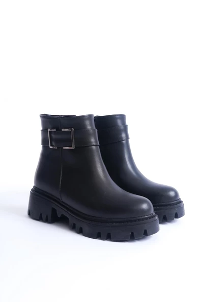 Kadın Fermuarlı Dekoratif Metal Toka Detaylı Kalın Taban Günlük Bot - 8