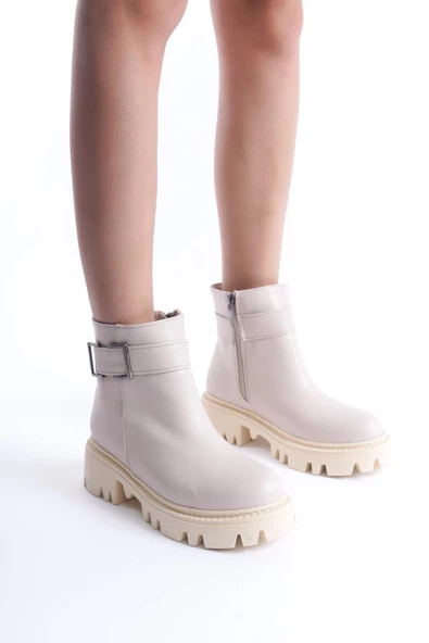 Kadın Fermuarlı Dekoratif Metal Toka Detaylı Kalın Taban Günlük Bot - 3