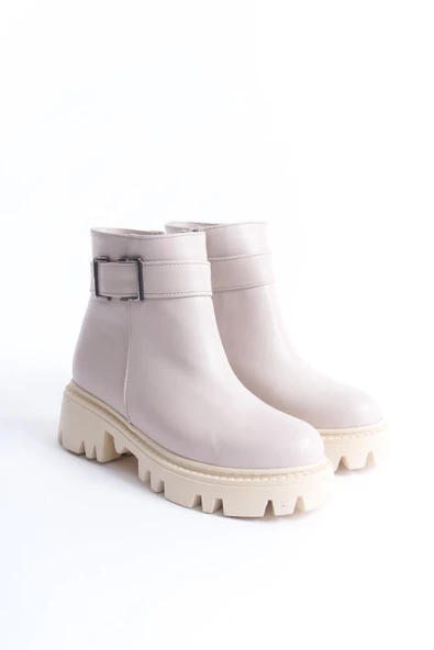 Kadın Fermuarlı Dekoratif Metal Toka Detaylı Kalın Taban Günlük Bot - 4