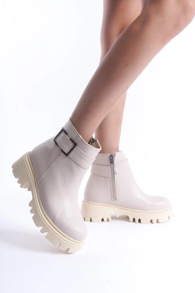 Kadın Fermuarlı Dekoratif Metal Toka Detaylı Kalın Taban Günlük Bot - 2