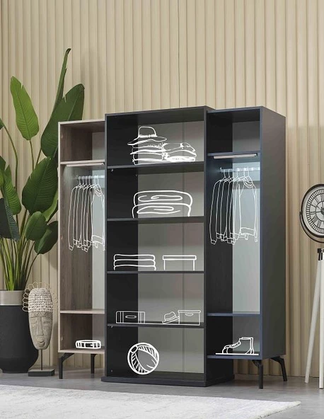 Dolap Urlu DENİM 90415 Model GARDROP Yüksek ayak 4kapı Kalite Malzeme EL YAPIM - 3