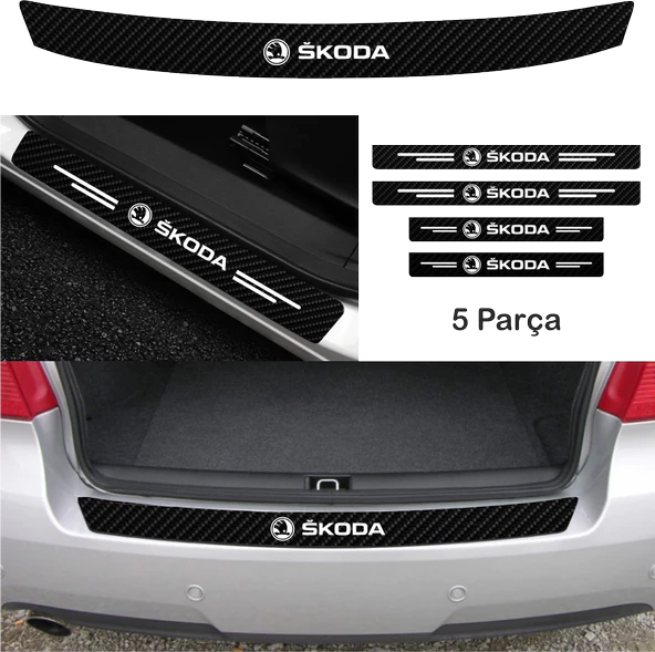 Skoda Fabia İçin özel yeni uyumlu Aksesuar Oto Bağaj Ve Kapı Eşiği özel yeni sticker Set Karbon