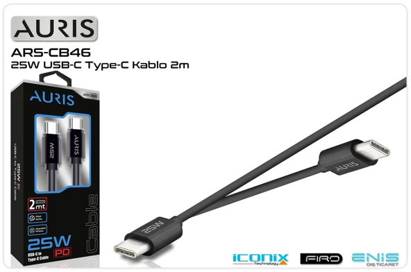 Data Ve Şarj Kablo Type-C To Type-C 2 Mt 25 W Auris ARS-CB46