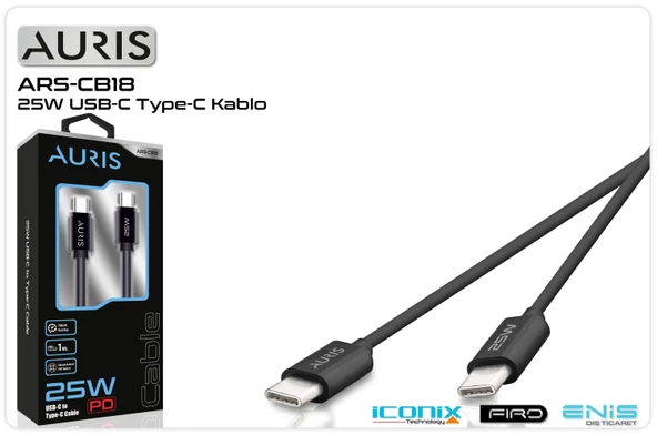 Data Ve Şarj Kablo Type-C To Type-C 1 Mt 25 W Auris ARS-CB18