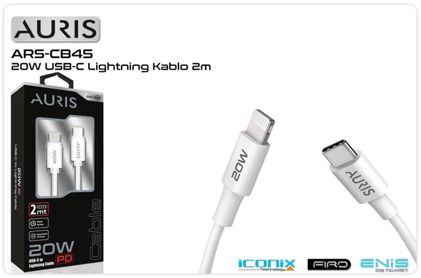 Data Ve Şarj Kablo Type-C To Lightning 2 Mt 20 W Auris ARS-CB45