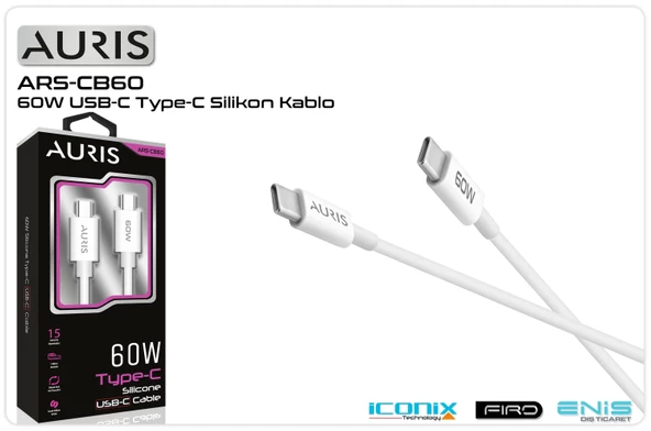 Data Ve Şarj Kablo Type-C 1.5 Mt 60 W Auris ARS-CB60