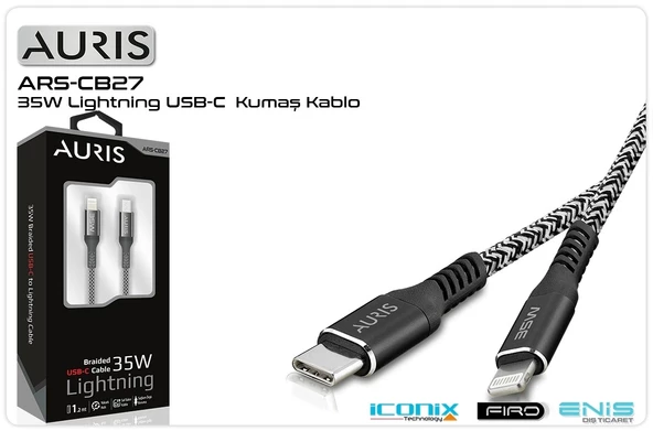 Data Ve Şarj Kablo Type-C To Lightning Kumaş 1 Mt 35 W Auris ARS-CB27