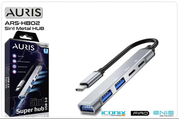 Usb Çoğaltıcı 3 Port Ve 2 Port Type-C Auris ARS-HB02