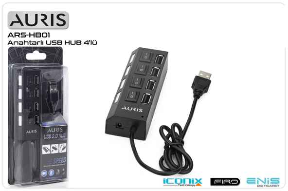 Usb Çoğaltıcı 4 Port Anahtarlı Auris ARS-HB01