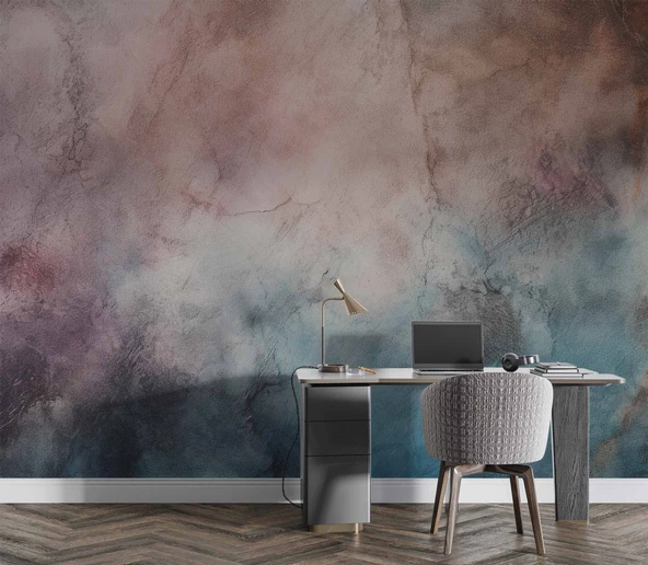 Eskitme Mavi Pembe Duvar Dokulu Duvar Kağıdı Baskı - Resim 4