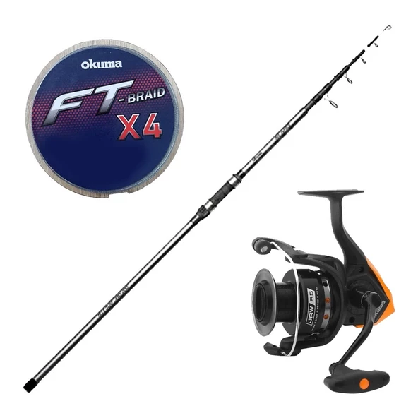 YekOutdoor Surf Oltası Seti Okuma Revenger Tele Surf 420 cm 4 Parça Surf Kamışı&Okuma JAW-55 3+1BB Olta Makinesi
