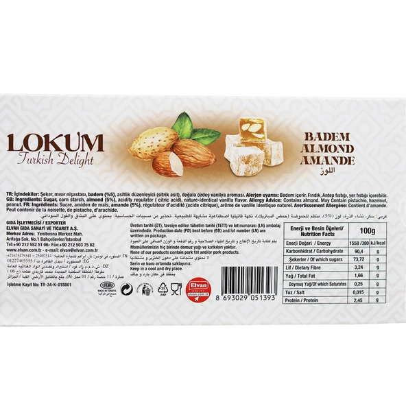 Elvan Bademli Lokum 450 Gr. ( 1 Paket) - Resim 2