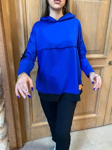 Kadın Kapşonlu Etek Ucu Detay Armalı Ters Dikiş Gorunumlu Ikili Takım - Resim 5