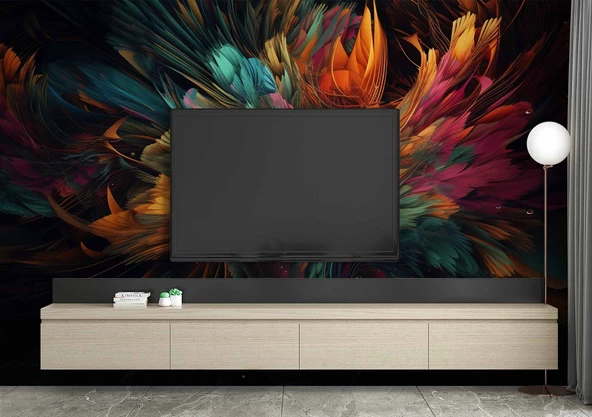 3 Boyutlu Renkli Tüy Temalı Duvar Kağıdı Baskı - Resim 3