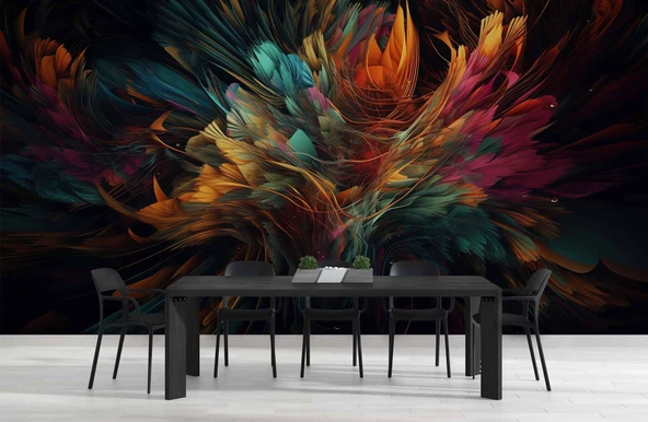 3 Boyutlu Renkli Tüy Temalı Duvar Kağıdı Baskı - Resim 5