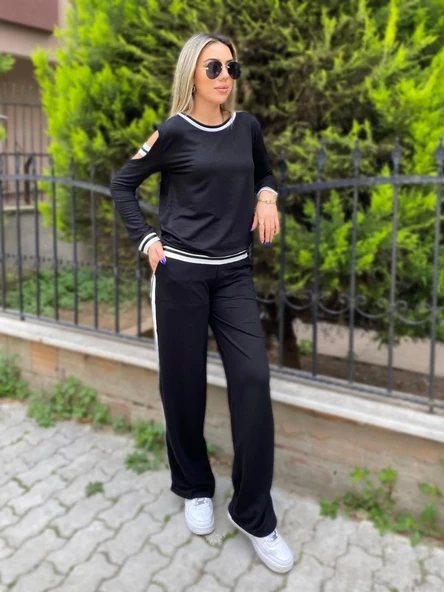 Kadın Iki Iplik Penye Kumaş Kol Detaylı Ribanalı Ikili Takım ürün görseli