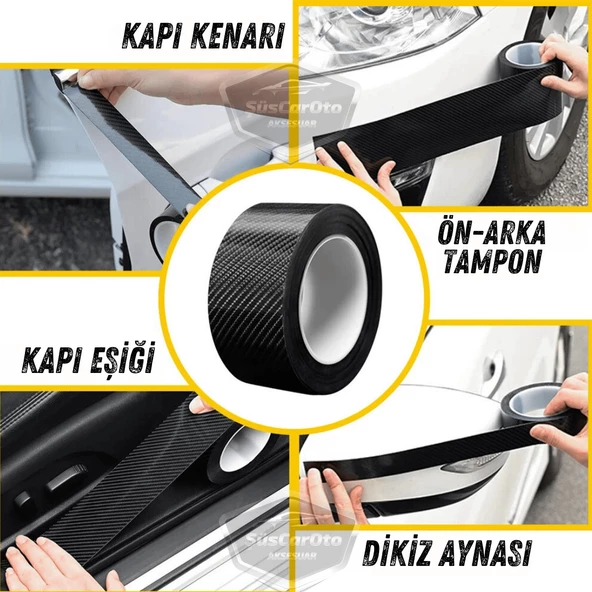 Üniversal Araç İçi 5D Siyah Karbon Kapı Eşik Bandı Arka Tampon Eşiği Koruma Folyosu Orijinal Hava Kanallı Yapışkanlı İthal Çok Amaçlı Tampon Koruma 5 Metre - 3