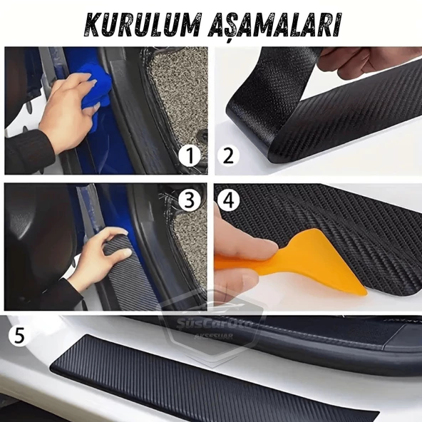 Üniversal Araç İçi 5D Siyah Karbon Kapı Eşik Bandı Arka Tampon Eşiği Koruma Folyosu Orijinal Hava Kanallı Yapışkanlı İthal Çok Amaçlı Tampon Koruma 5 Metre - 6