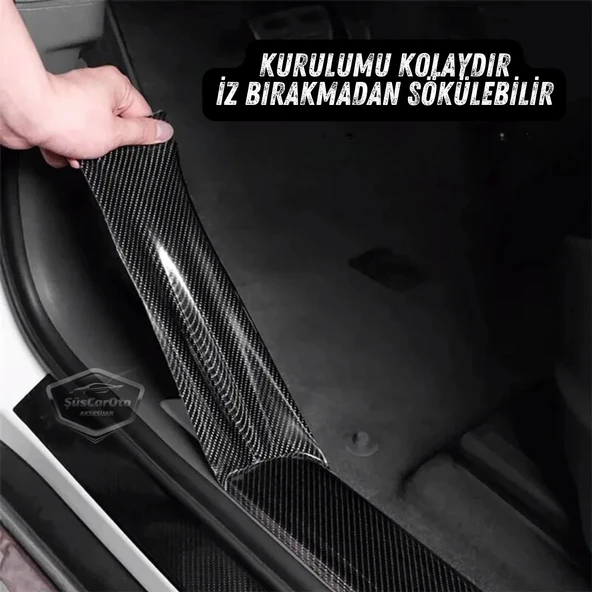 Üniversal Araç İçi 5D Siyah Karbon Kapı Eşik Bandı Arka Tampon Eşiği Koruma Folyosu Orijinal Hava Kanallı Yapışkanlı İthal Çok Amaçlı Tampon Koruma 5 Metre - 4