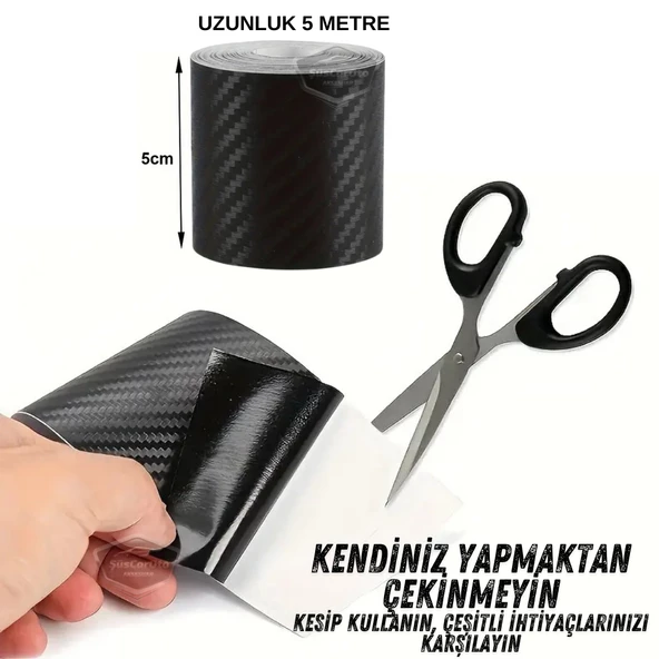 Üniversal Araç İçi 5D Siyah Karbon Kapı Eşik Bandı Arka Tampon Eşiği Koruma Folyosu Orijinal Hava Kanallı Yapışkanlı İthal Çok Amaçlı Tampon Koruma 5 Metre - 5