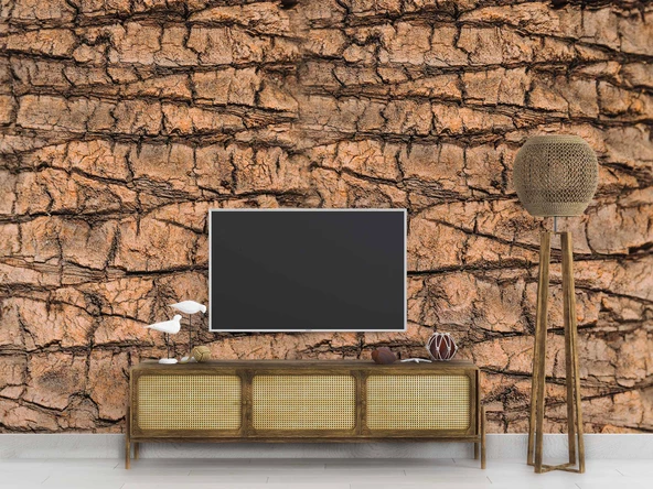 3 Boyutlu Ağaç Kabuğu Temalı Duvar Kağıdı Baskı - Resim 3