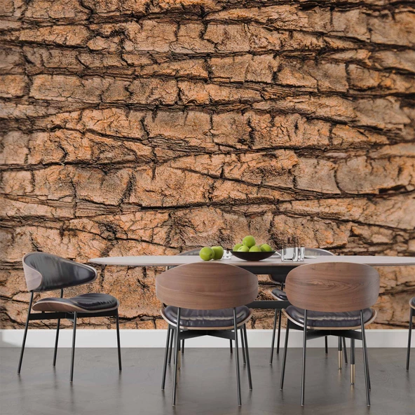 3 Boyutlu Ağaç Kabuğu Temalı Duvar Kağıdı Baskı - Resim 5