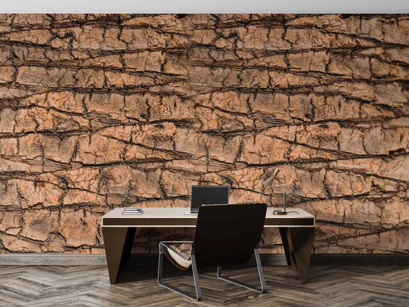 3 Boyutlu Ağaç Kabuğu Temalı Duvar Kağıdı Baskı - Resim 4