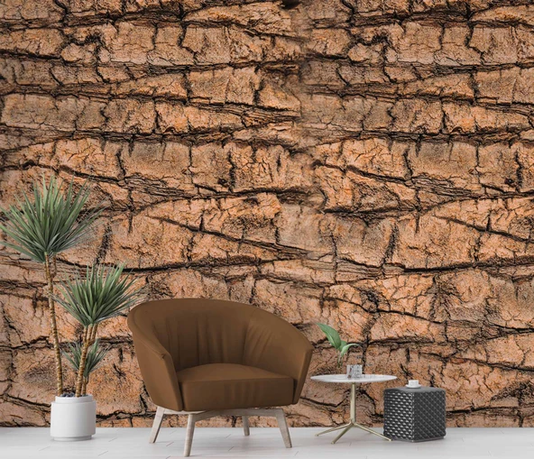 3 Boyutlu Ağaç Kabuğu Temalı Duvar Kağıdı Baskı - Resim 6
