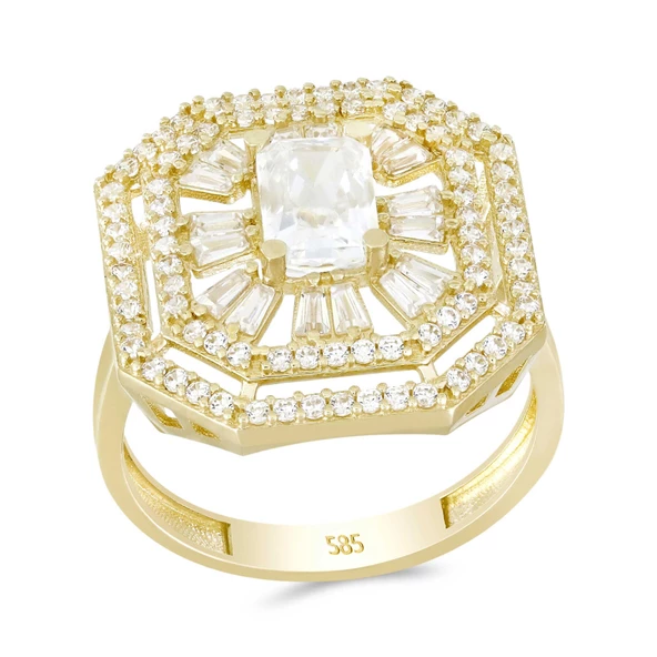 Altın Baget Taşlı Tektaş Yüzük T065419