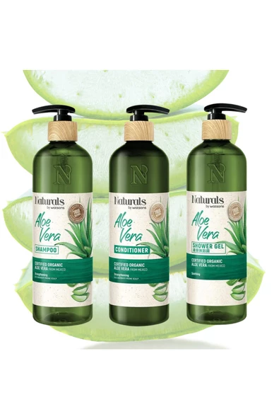 Şampuan Aloe Vera 490 ml - Saç Kremi 490 ml - Duş Jeli 490 ml 3lü Set