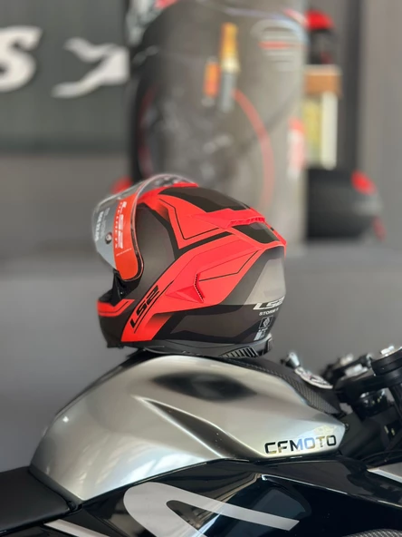 LS2 Storm 2 Faster  Mat Kırmızı-Tıtanıum  Motosiklet Kaskı ECR 22.06  Sertifikalı L - 3