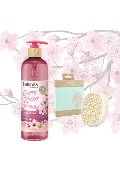 Cherry Blossom Duş Jeli 490 ml - Watsons Doğal Sünger 2li Set