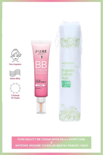 BB Cream SPF50 Ivory 30 ML + Watsons Organik Makyaj Pamuğu