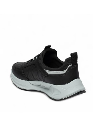 Acropol 137-24 Deri Sneaker Erkek Spor Ayakkabı Siyah Gümüş - 3