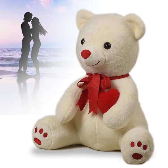 Sevgiliye Özel HEDİYE- 80 cm Kalp Tutan, Oturan Sevimli Peluş Ayı - 5