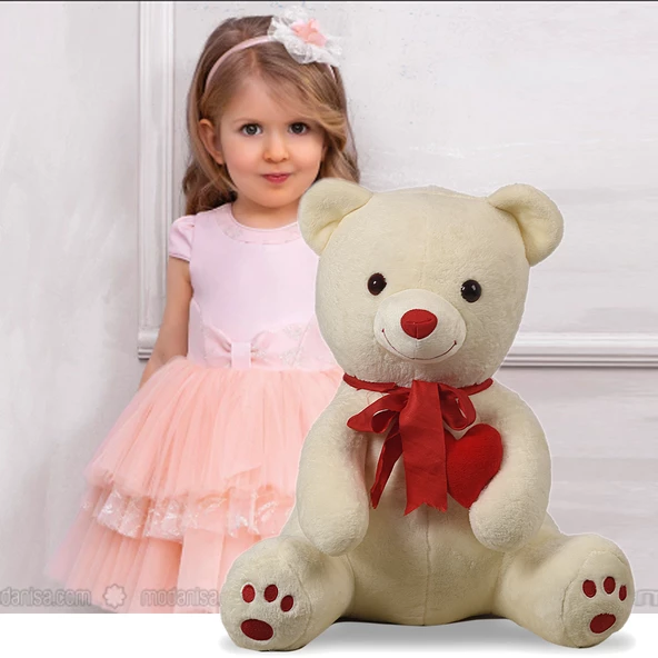 Sevgiliye Özel HEDİYE - 80 cm Kalp Tutan, Oturan Sevimli Peluş Ayı