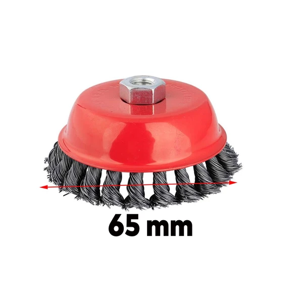 65 mm M14 Çanak Fırça Burgulu Paslanmaz Pas Kir Boya Kazıma Temizleme Taşlama Zımparalama Parlatma - 3