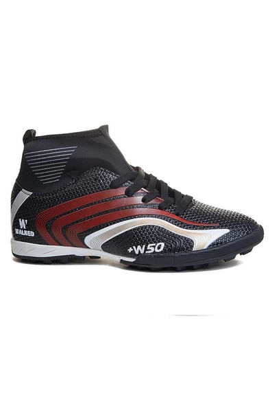 Walked 435-24 Çoraplı Erkek Halı Saha Krampon Siyah Kırmızı 40-44 - 2