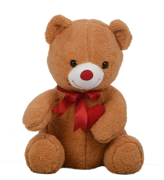 Sevgiliye Özel HEDİYE - 80 cm Kalp Tutan, Oturan Sevimli Peluş Ayı - 10