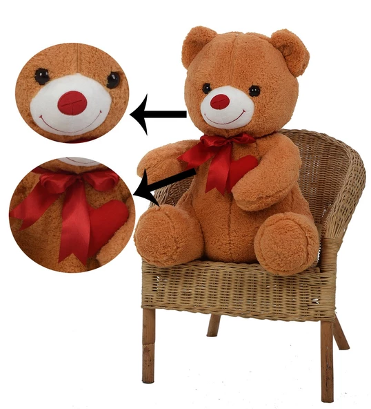 Sevgiliye Özel HEDİYE - 80 cm Kalp Tutan, Oturan Sevimli Peluş Ayı - 12