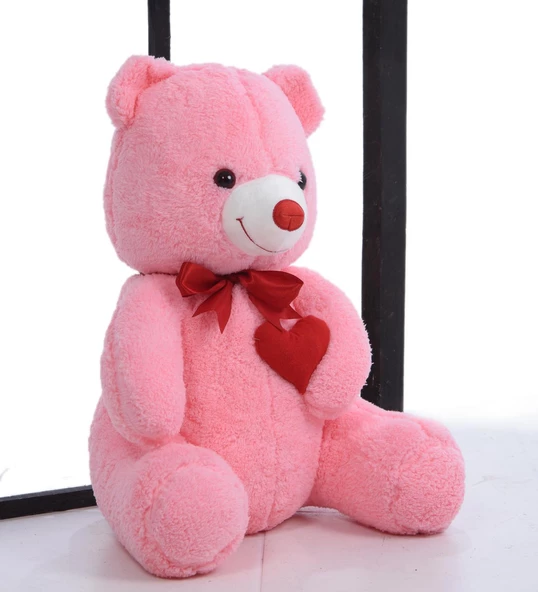 Sevgiliye Özel HEDİYE- 80 cm Kalp Tutan, Oturan Sevimli Peluş Ayı - 10